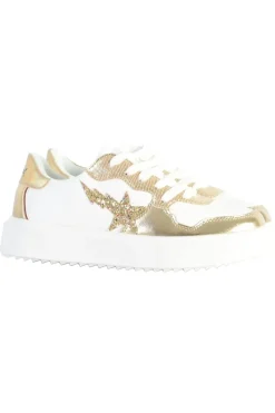 Baskets En Cuir Femme Kaporal Shoes Harlow Blanc Or
