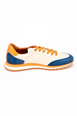 Baskets En Cuir Homme 24H Le Mans "24H" Ecru / Bleu Royal/ Orange