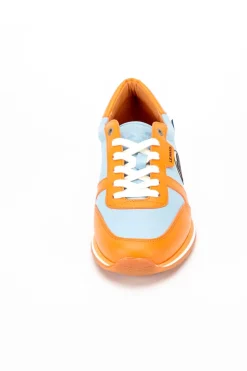 Baskets En Cuir Homme 24H Le Mans "66" Bleu Ciel/Orange