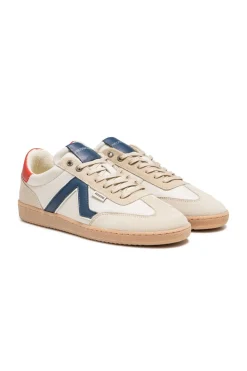 Baskets En Cuir Homme Redskins Eldorado Ecru Marine Rouge