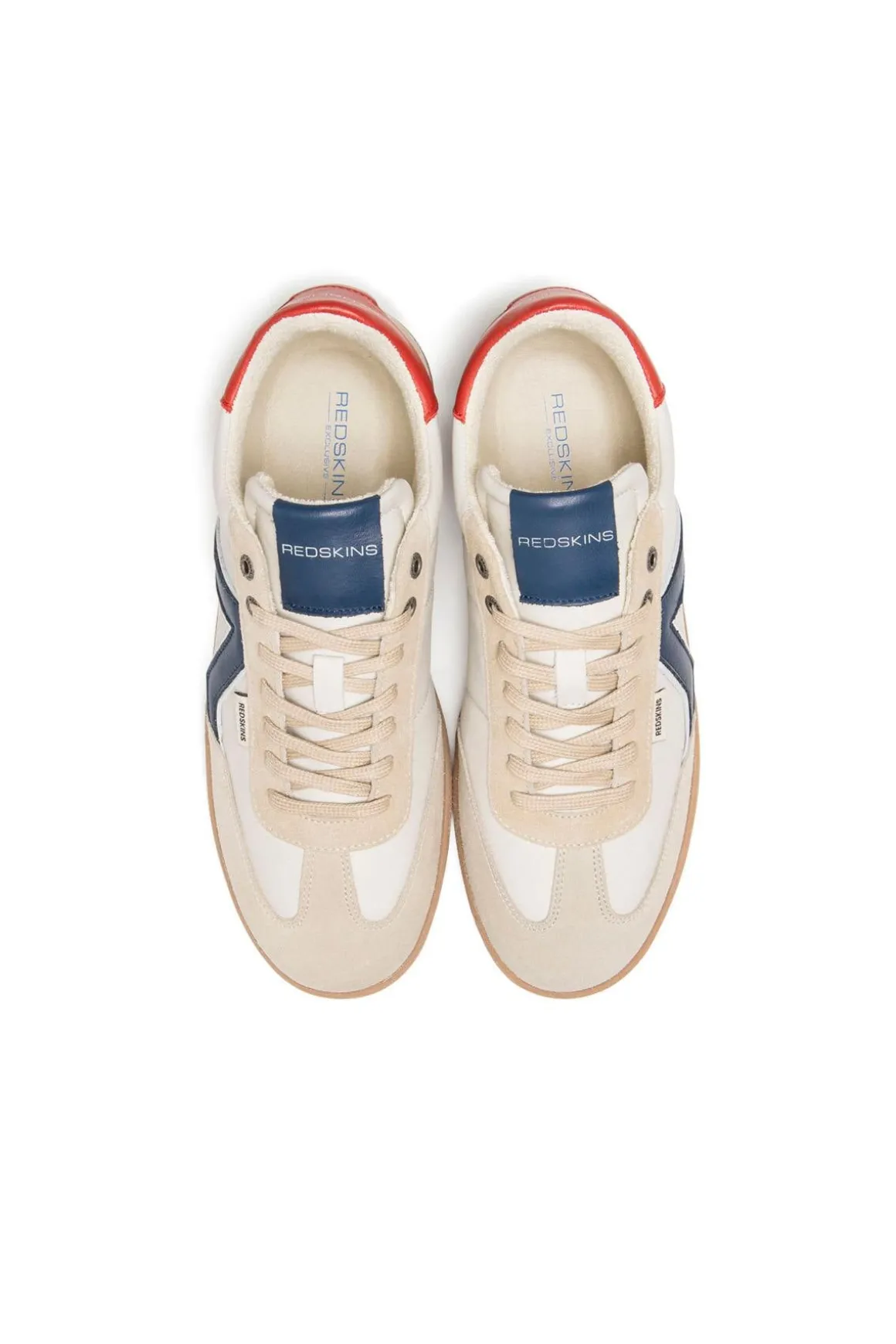 Baskets En Cuir Homme Redskins Eldorado Ecru Marine Rouge