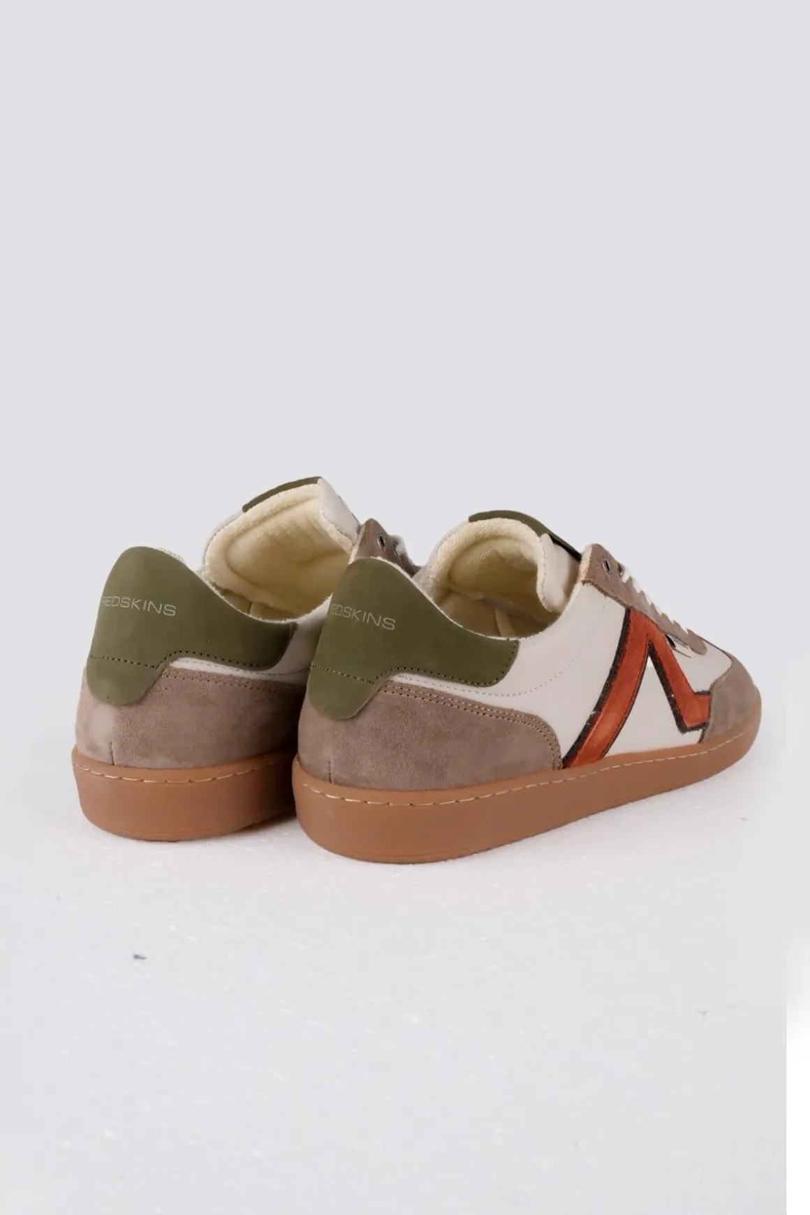 Baskets En Cuir Homme Redskins Eldorado Ecru Vert Orange