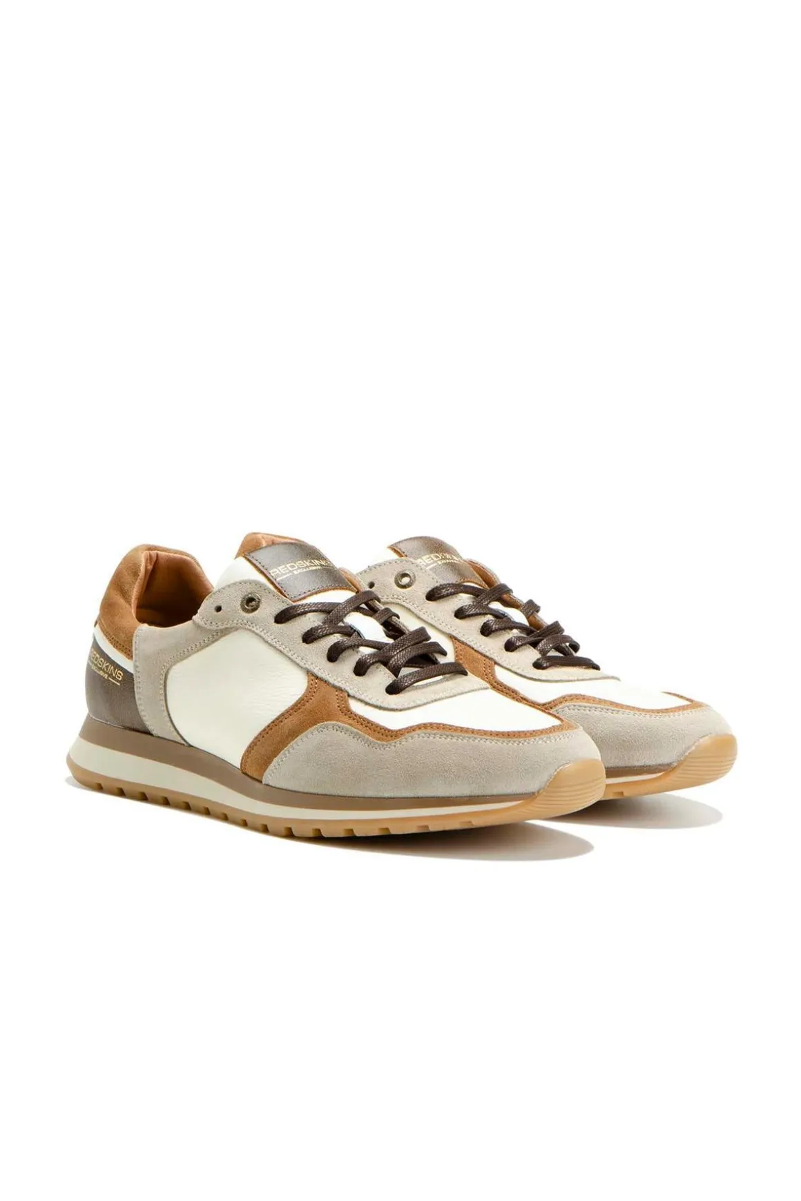 Baskets En Cuir Homme Redskins Marano Ecru Beige Cognac