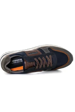 Baskets En Cuir Homme Redskins Affaire Marine + Gris + Marron