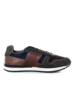 Baskets En Cuir Homme Redskins Affaire Marine + Gris + Marron