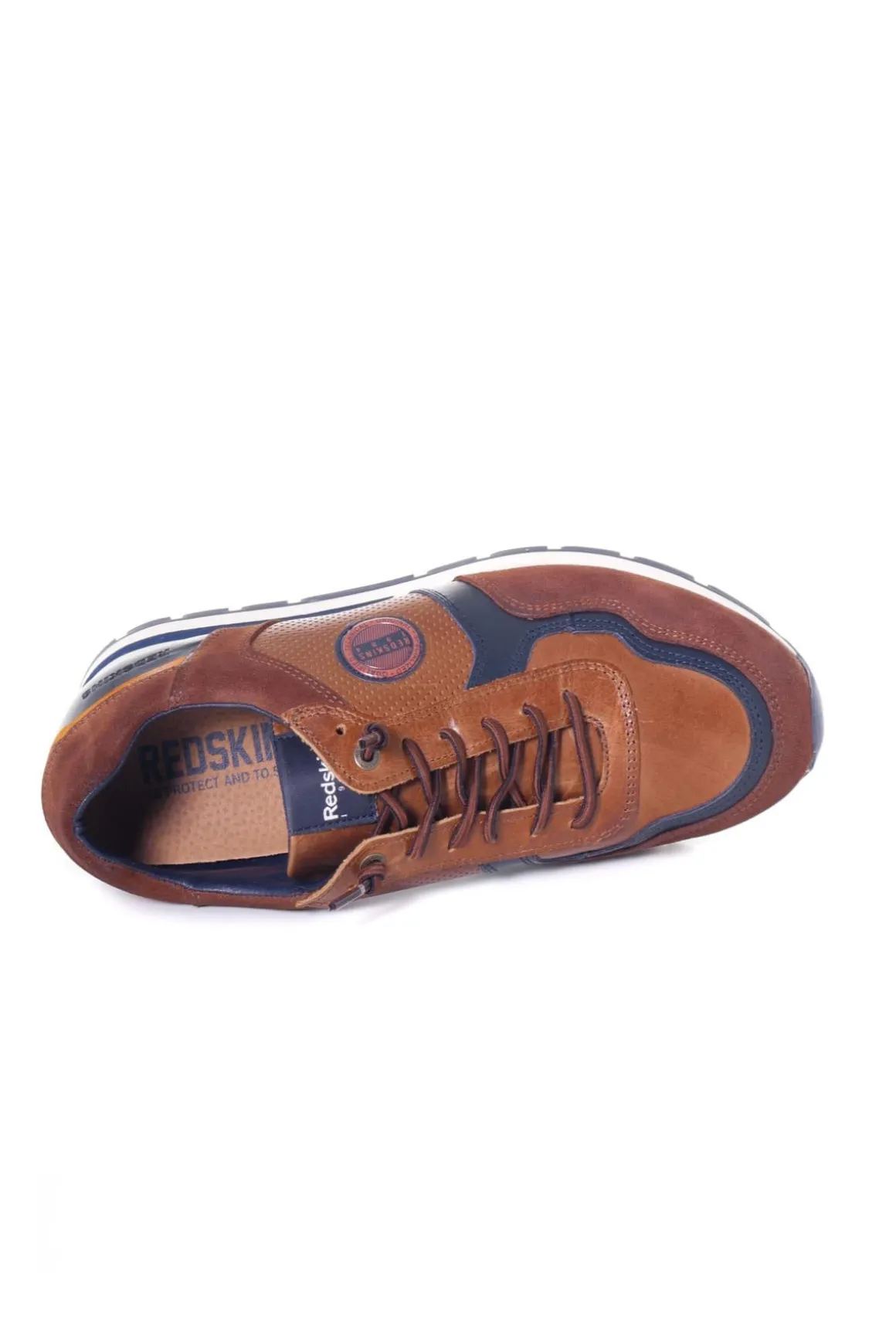 Baskets En Cuir Homme Redskins Stitch2 Cognac Marine