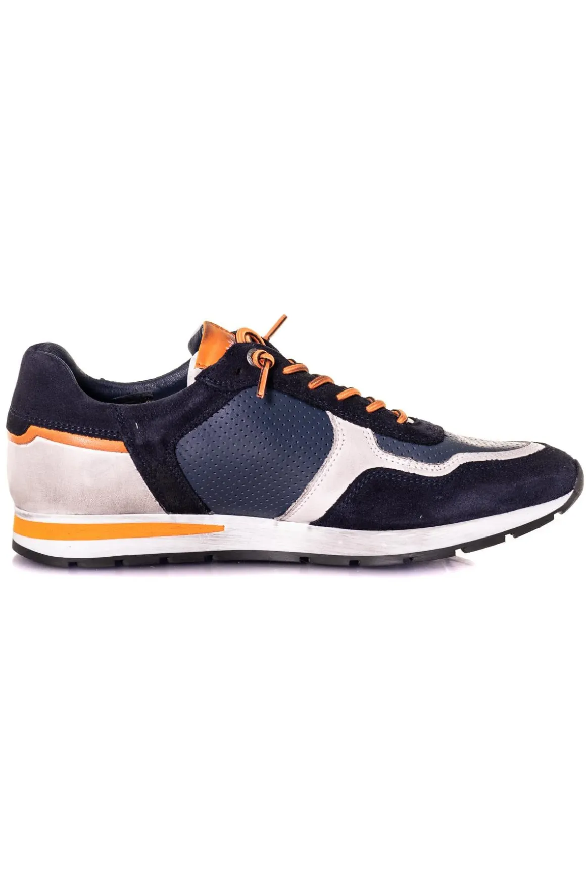 Baskets En Cuir Homme Redskins Stitch Marine+Blanc+Orange