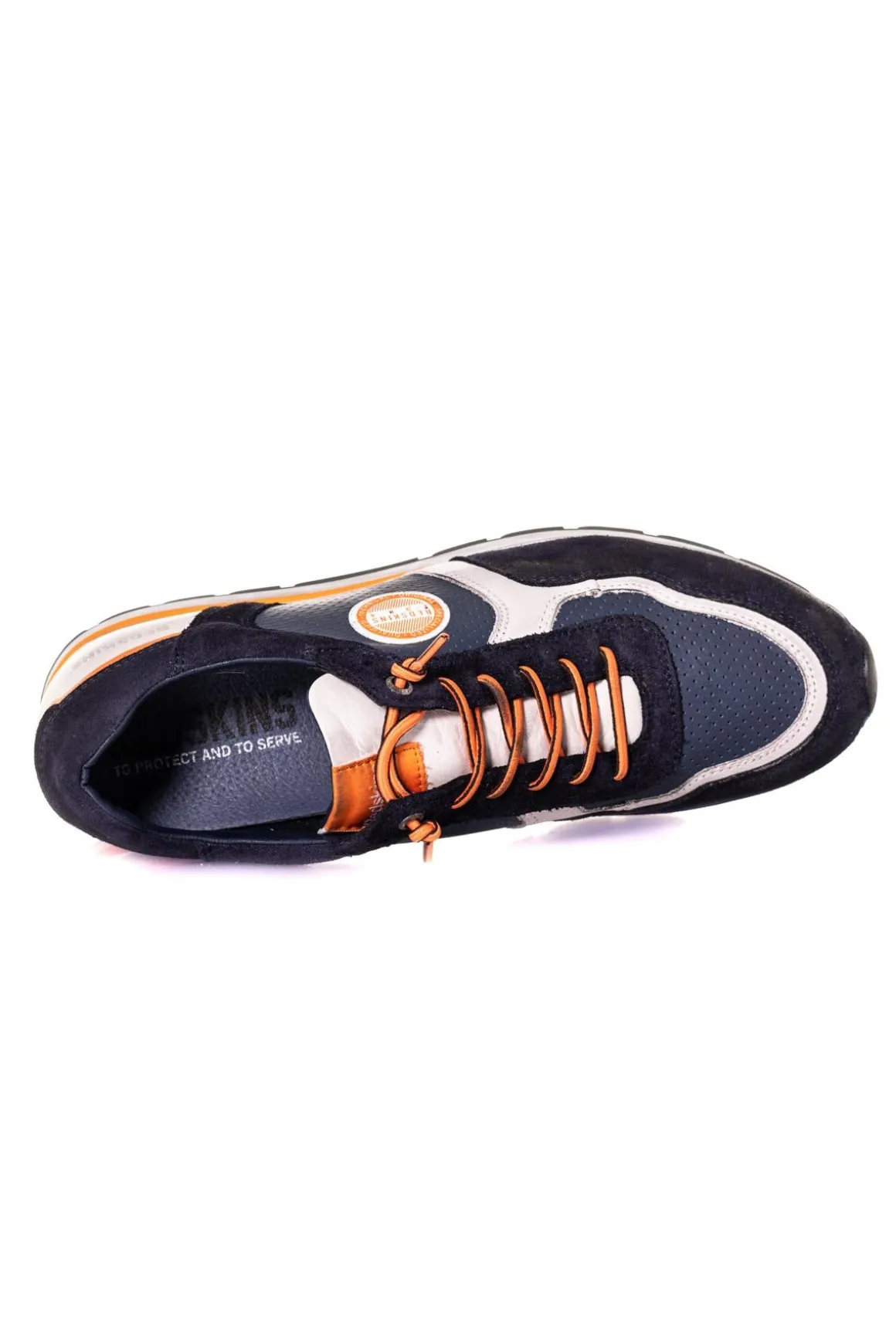 Baskets En Cuir Homme Redskins Stitch Marine+Blanc+Orange