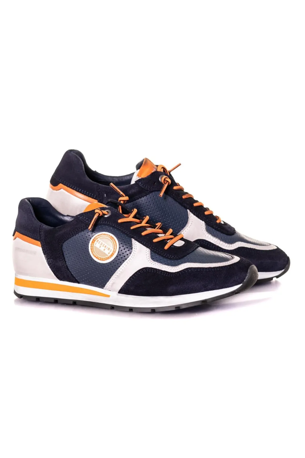 Baskets En Cuir Homme Redskins Stitch Marine+Blanc+Orange