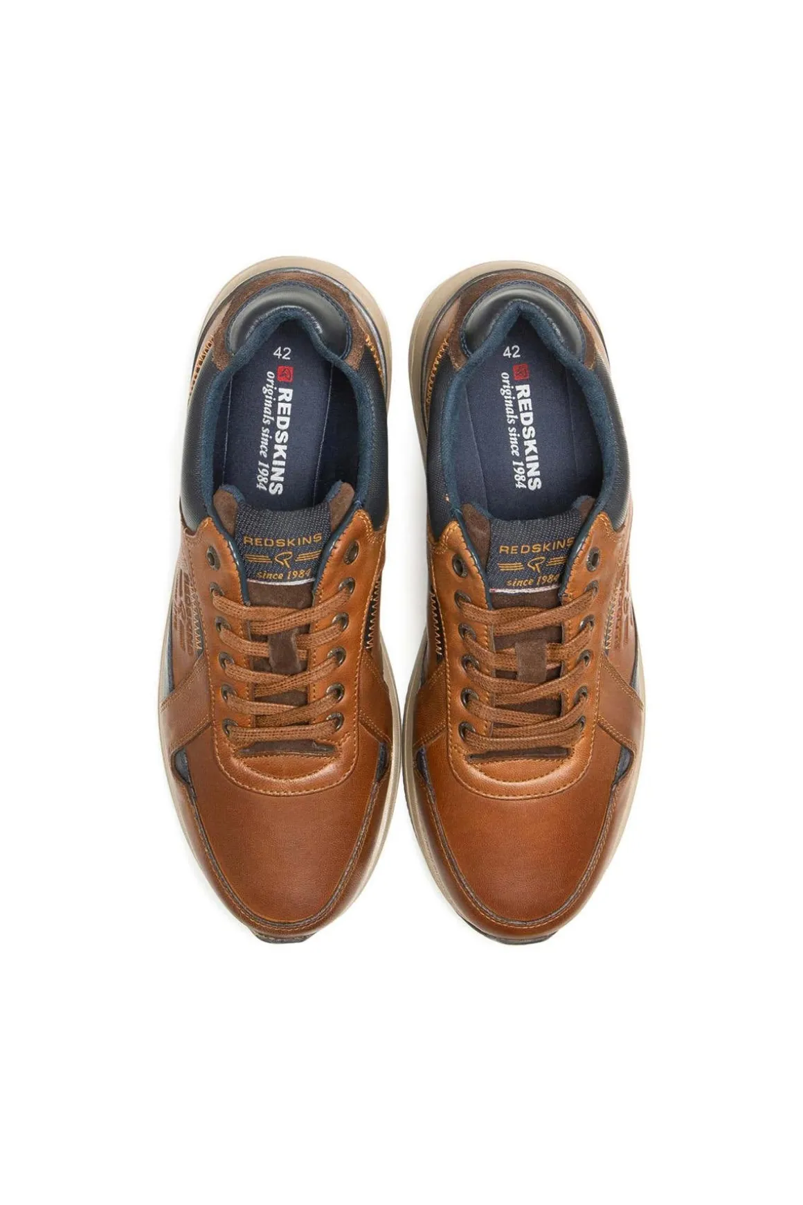 Baskets En Cuir Homme Redskins Cavado Cognac Marine
