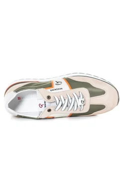 Baskets En Cuir Homme Redskins Pacific Beige Kaki Orange