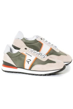 Baskets En Cuir Homme Redskins Pacific Beige Kaki Orange
