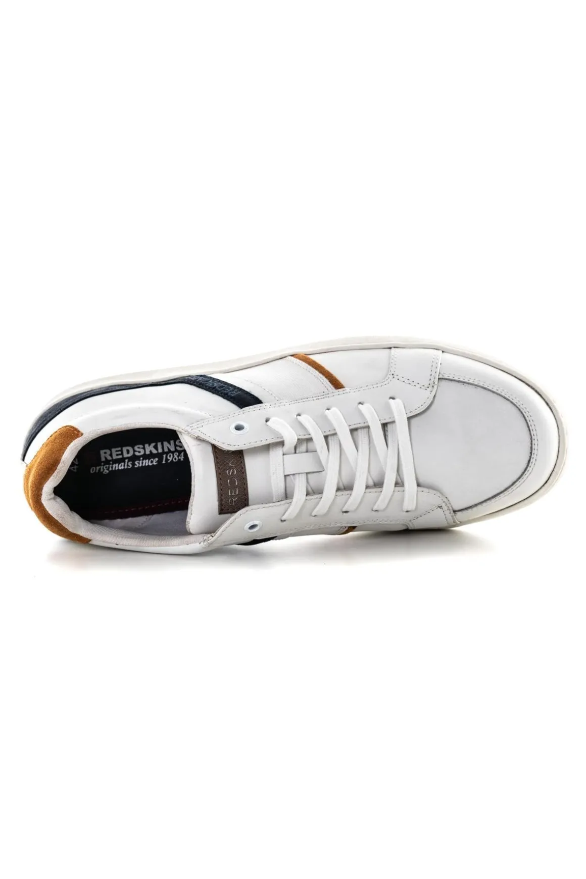 Baskets En Cuir Homme Redskins Falko Blanc Marine Orange