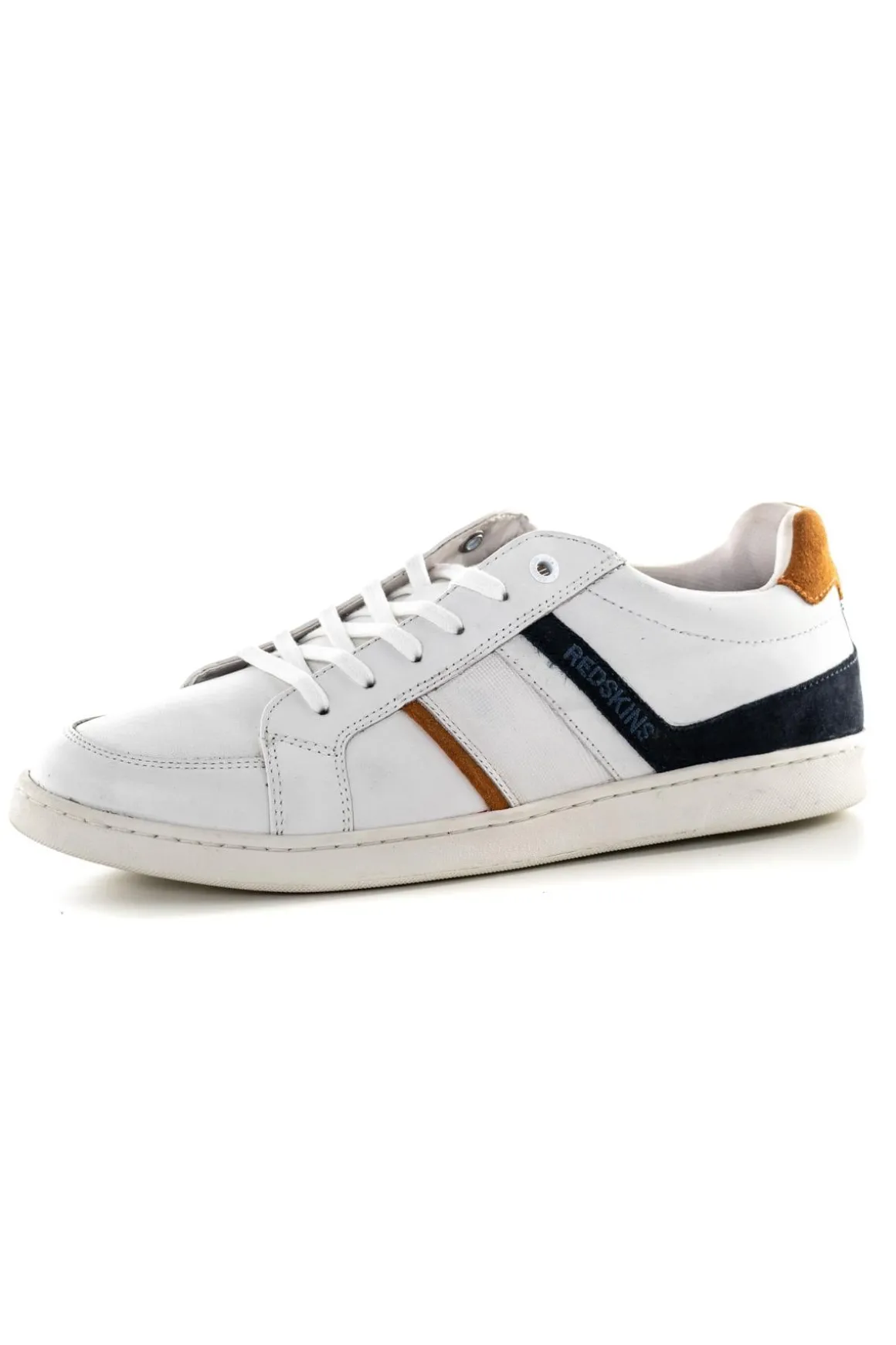Baskets En Cuir Homme Redskins Falko Blanc Marine Orange