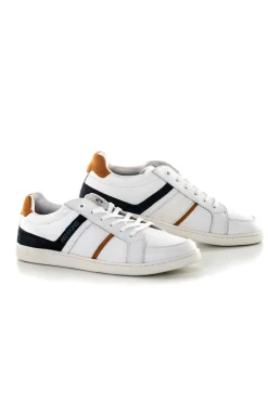 Baskets En Cuir Homme Redskins Falko Blanc Marine Orange