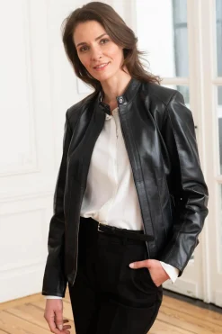 Blouson Femme Cityzen Agatha Agneau Perle Bleu Marine