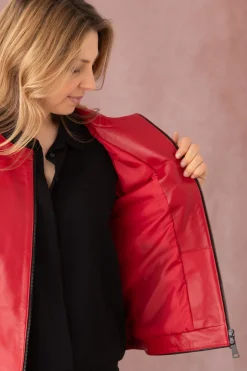 Blouson Femme Cityzen Noolita Agneau Perle Rouge/Noir