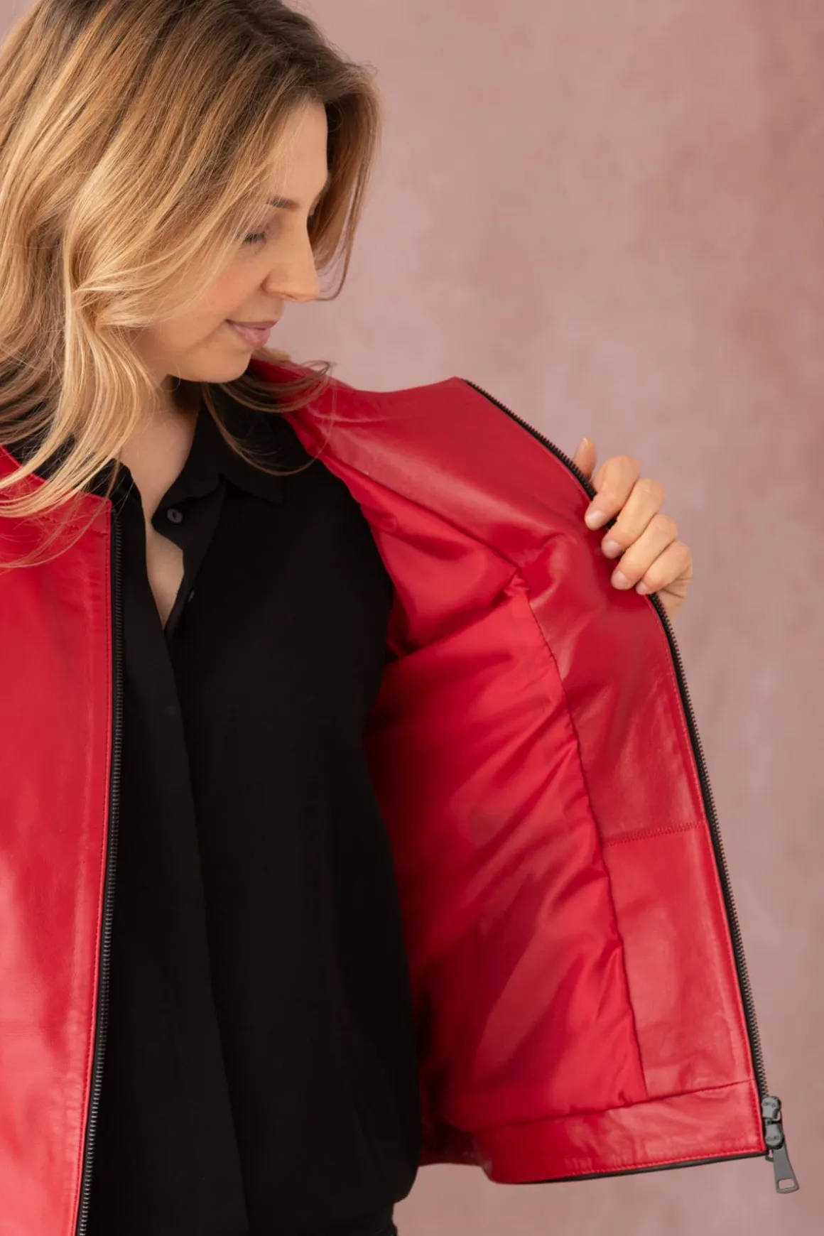 Blouson Femme Cityzen Noolita Agneau Perle Rouge/Noir