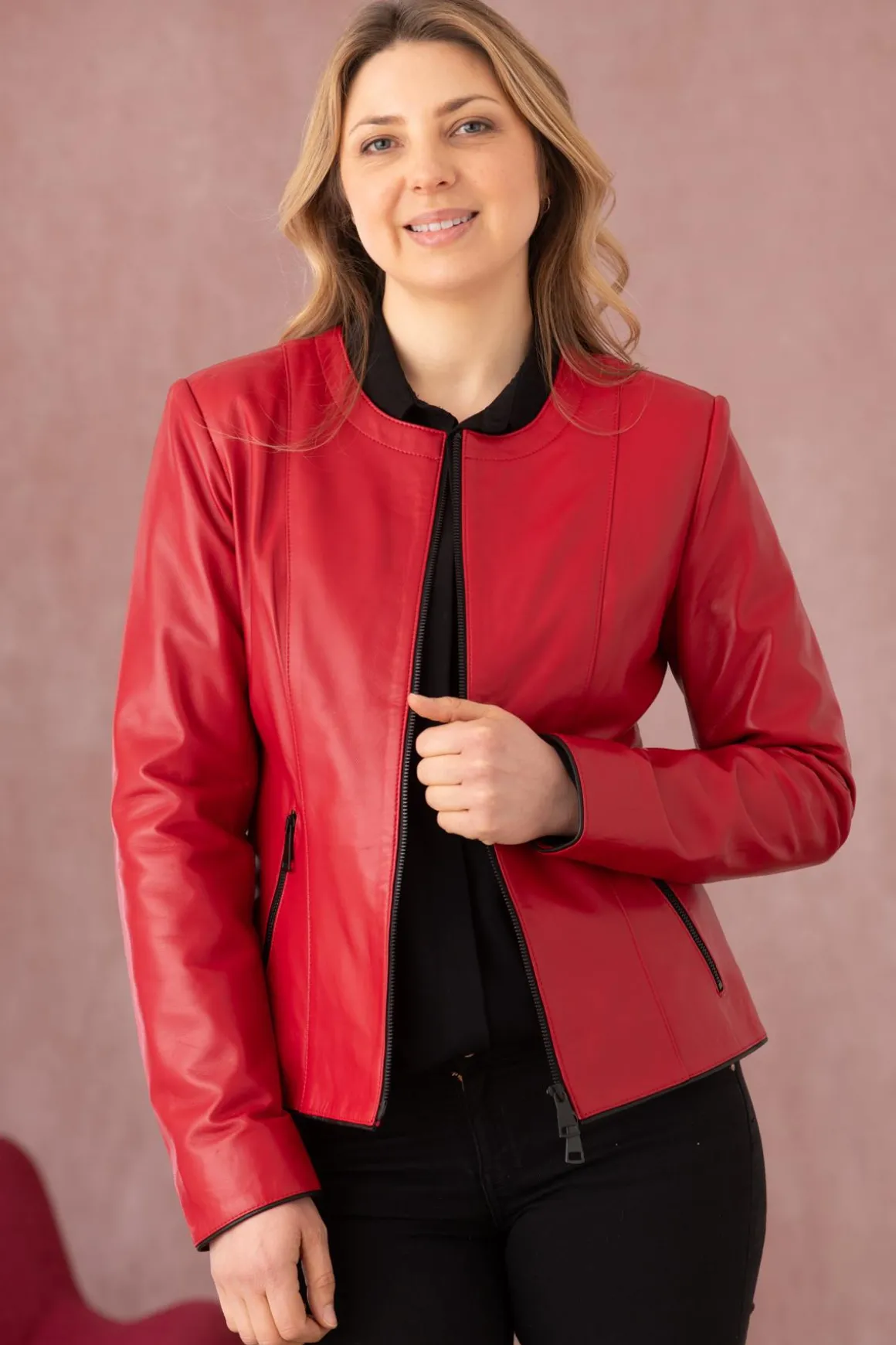 Blouson Femme Cityzen Noolita Agneau Perle Rouge/Noir