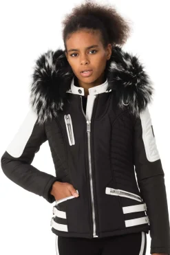 Blouson Femme Horspist Nounou Noir Blanc Col Silver