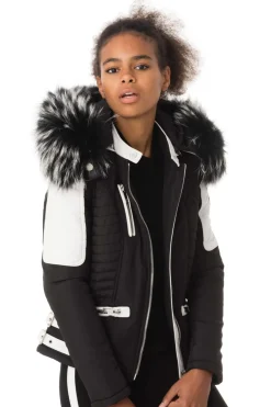 Blouson Femme Horspist Nounou Noir Blanc Col Silver