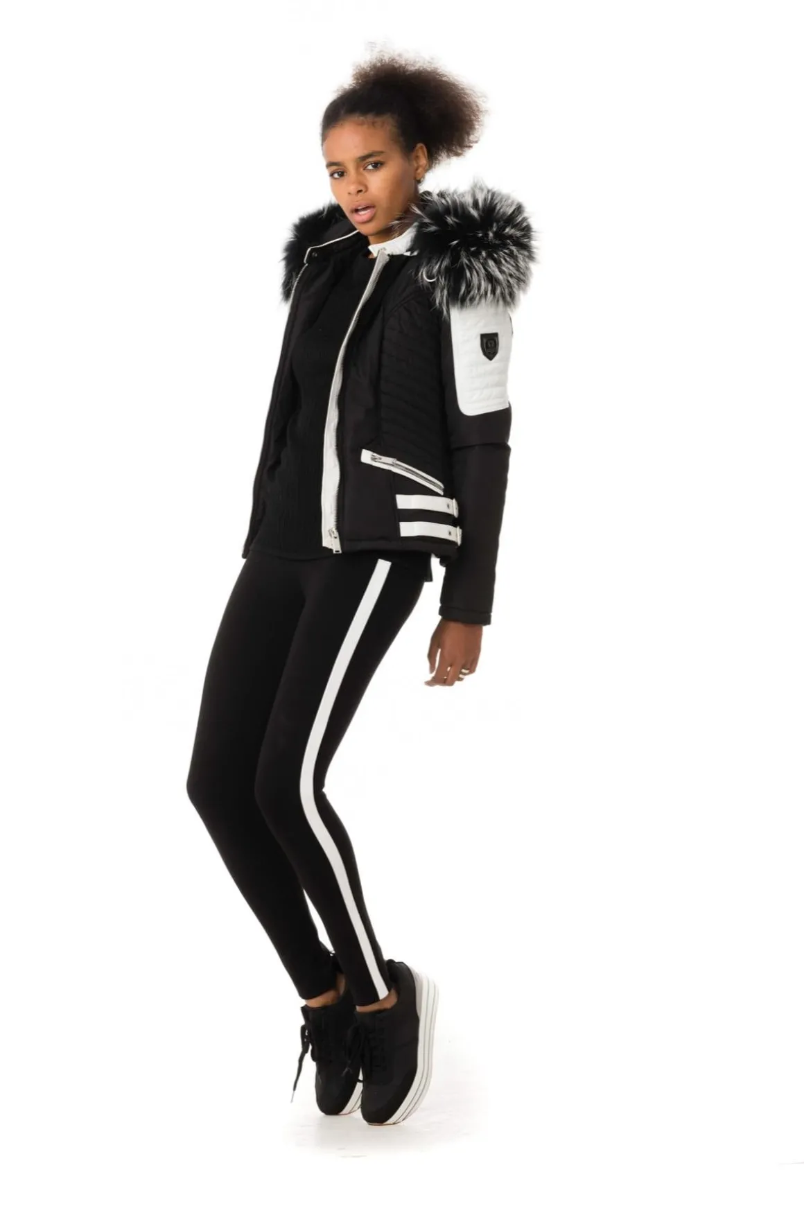 Blouson Femme Horspist Nounou Noir Blanc Col Silver