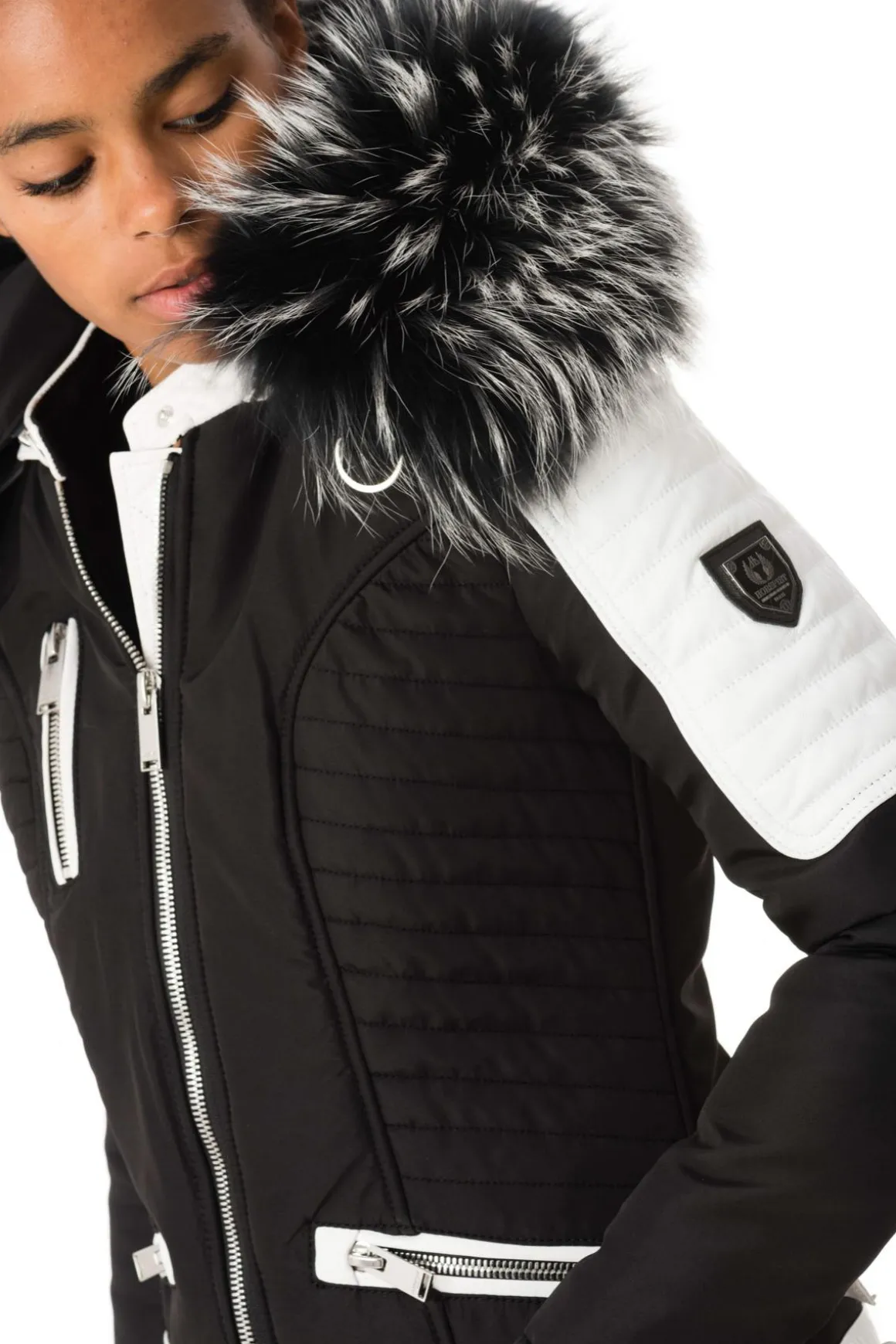 Blouson Femme Horspist Nounou Noir Blanc Col Silver