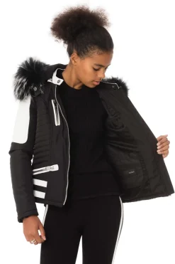 Blouson Femme Horspist Nounou Noir Blanc Col Silver