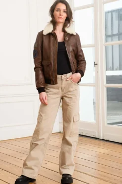 Blouson Femme Rose Garden Air Pilot Lamb Dark Cognac