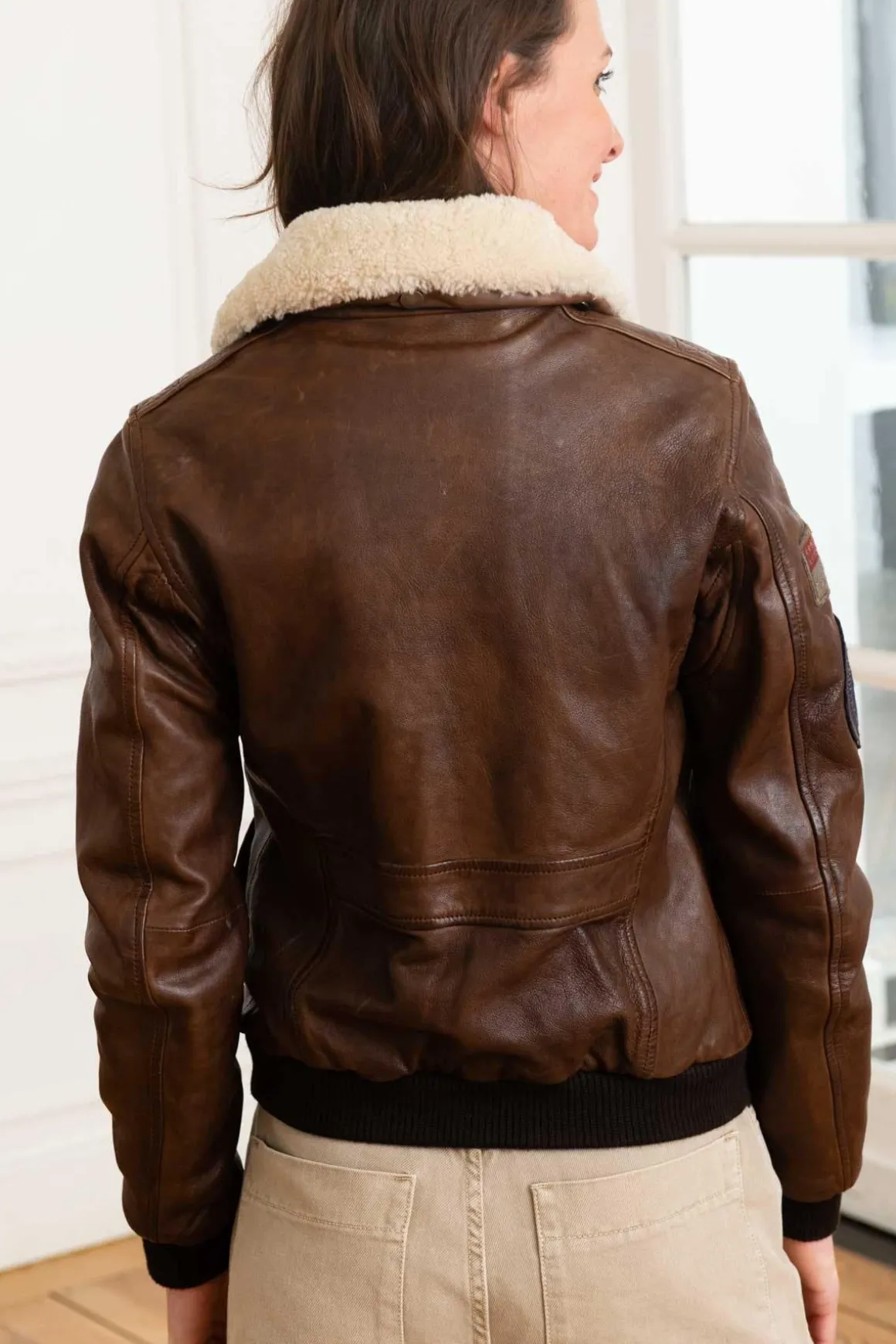 Blouson Femme Rose Garden Air Pilot Lamb Dark Cognac