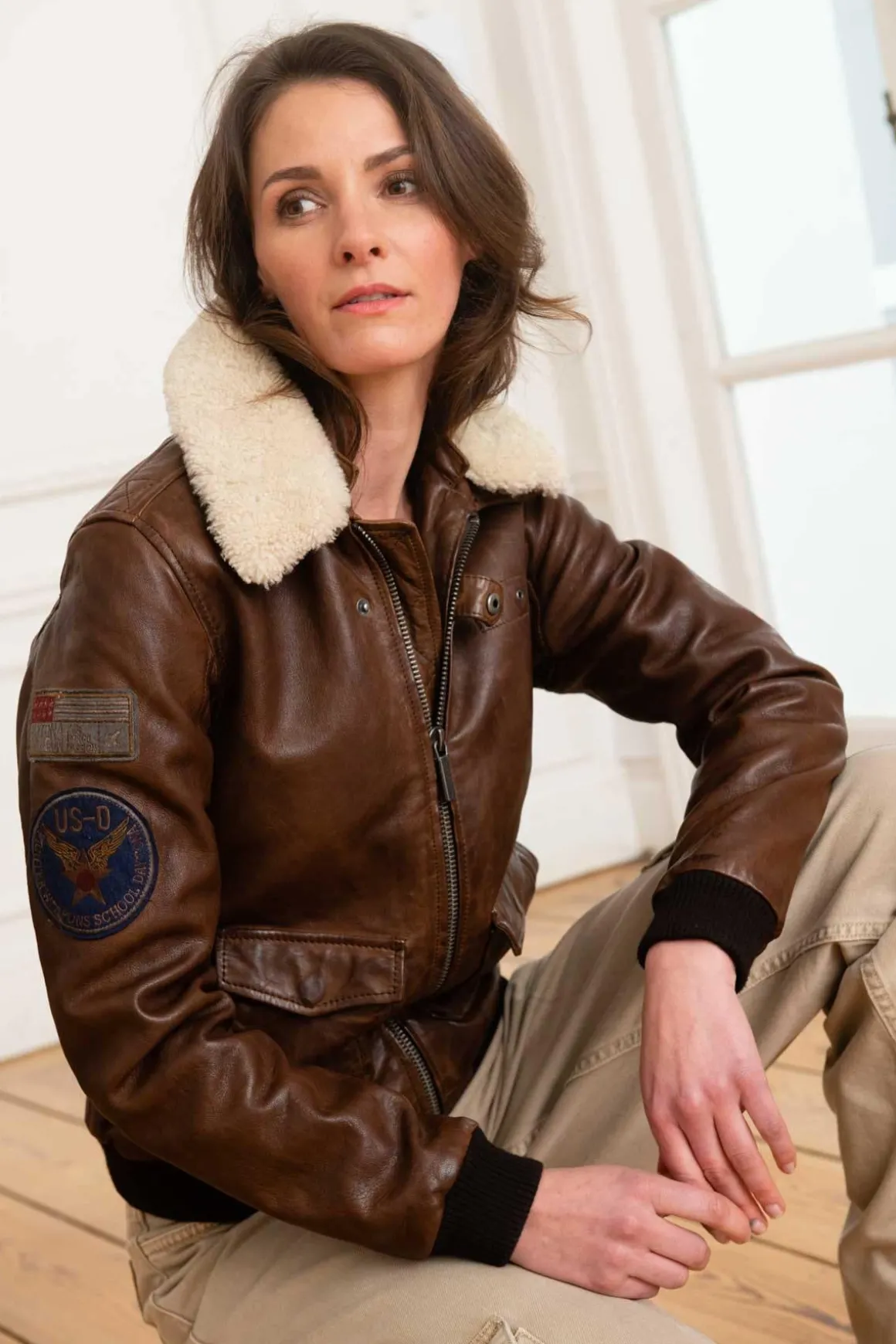Blouson Femme Rose Garden Air Pilot Lamb Dark Cognac