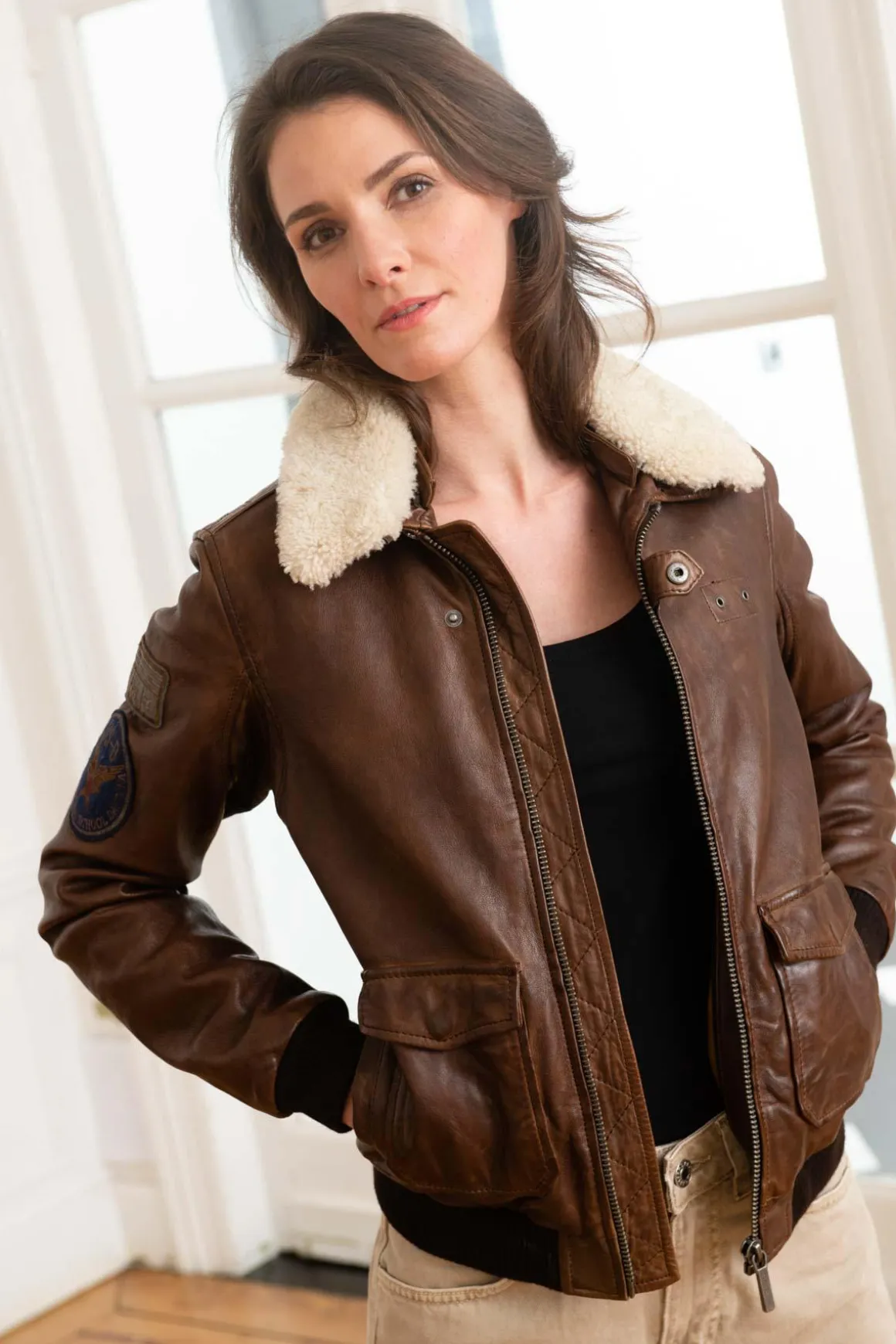 Blouson Femme Rose Garden Air Pilot Lamb Dark Cognac