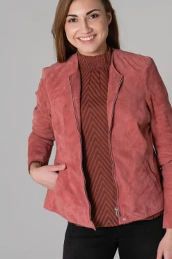 Blouson Femme Rose Garden Elisa Curve Goat Suede Mineral Red