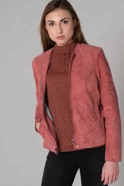 Blouson Femme Rose Garden Elisa Curve Goat Suede Mineral Red
