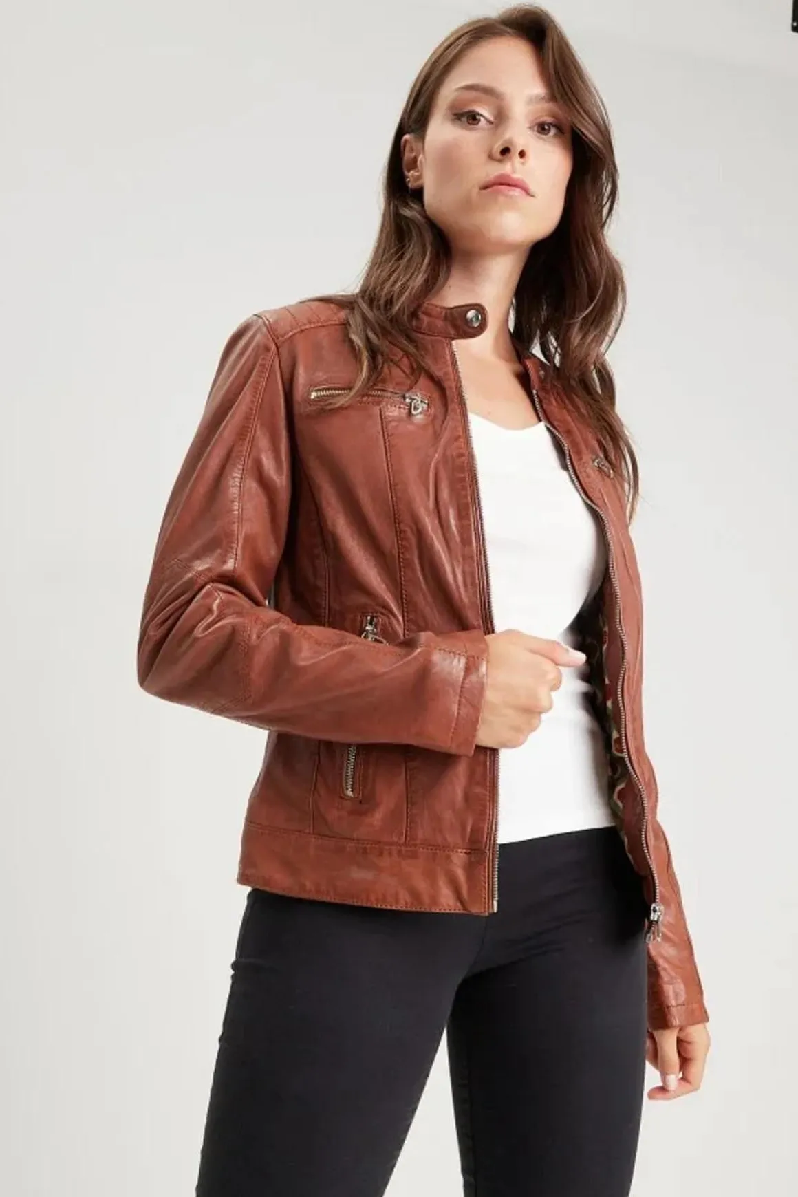 Blouson Femme Rose Garden Jodyta Lamb Vita Cognac