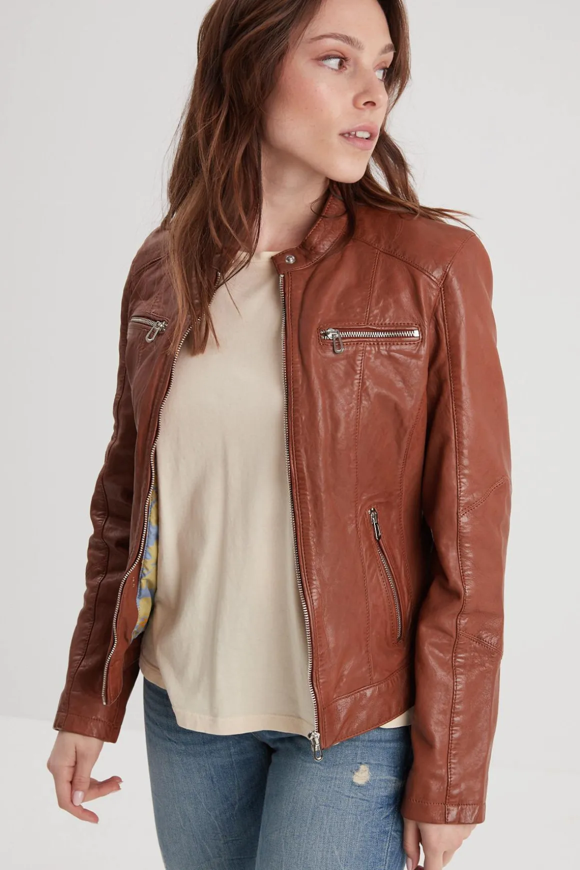 Blouson Femme Rose Garden Jolya Lamb Vita Cognac