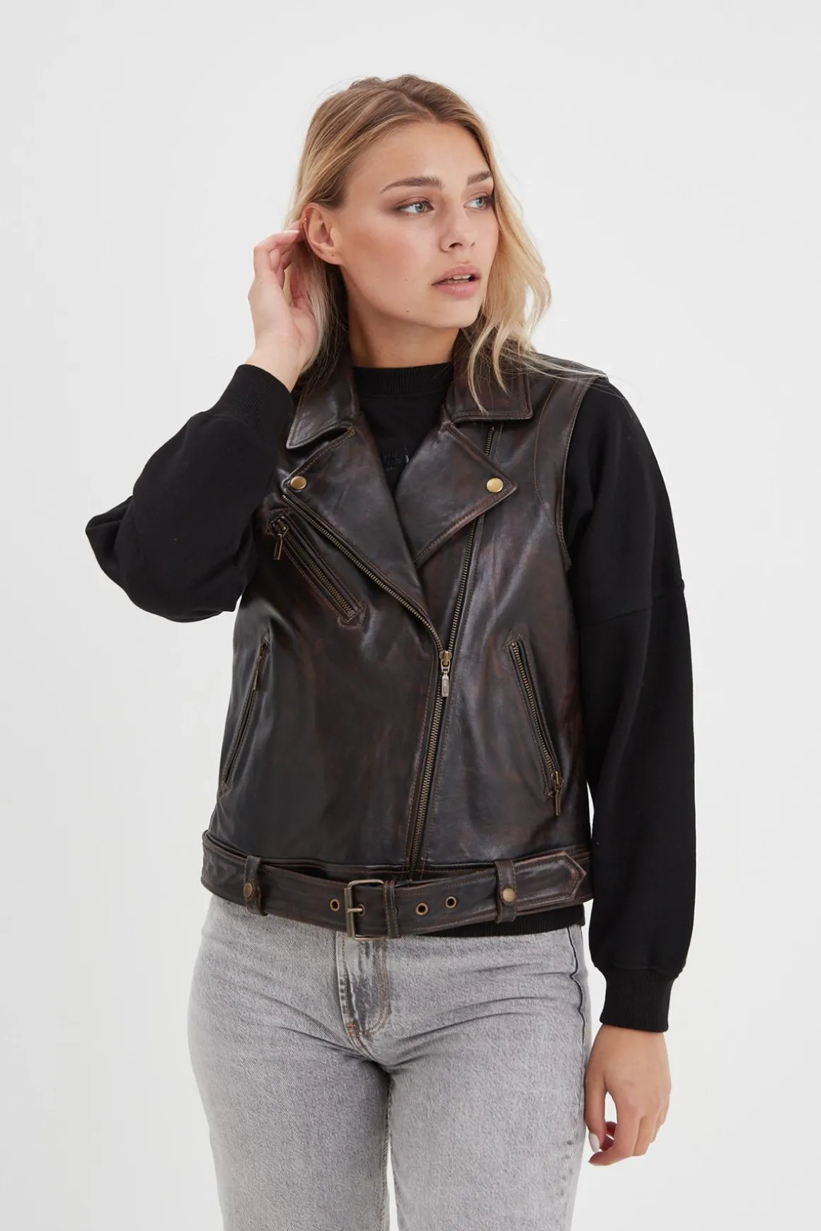 Blouson Femme Rose Garden Madeline Sheep Veg Kanwal Washed Black Cognac