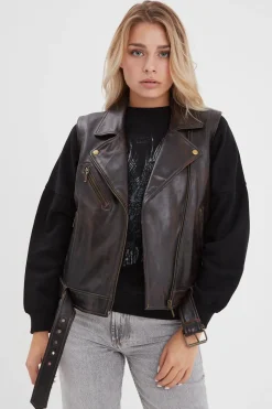 Blouson Femme Rose Garden Madeline Sheep Veg Kanwal Washed Black Cognac