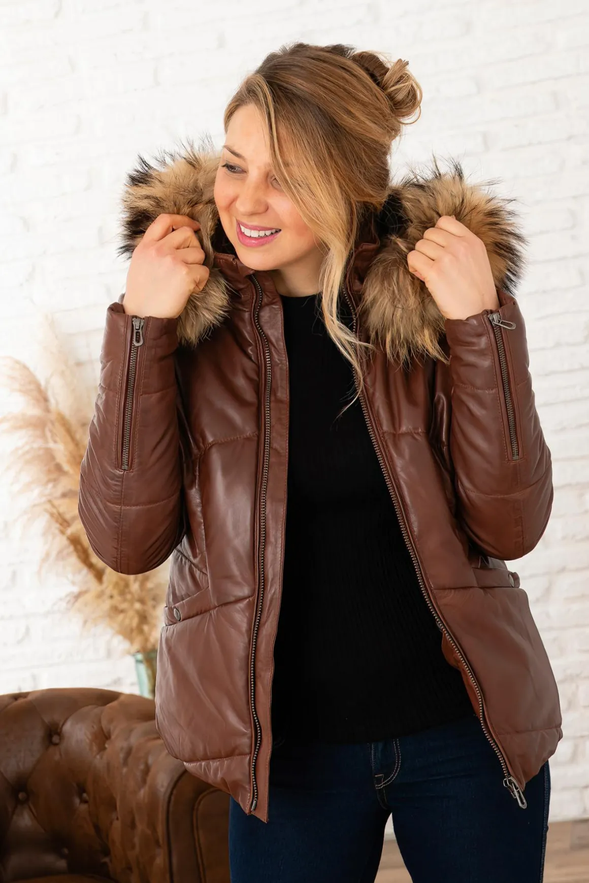 Blouson Femme Rose Garden Nagel Fur Dark Cognac
