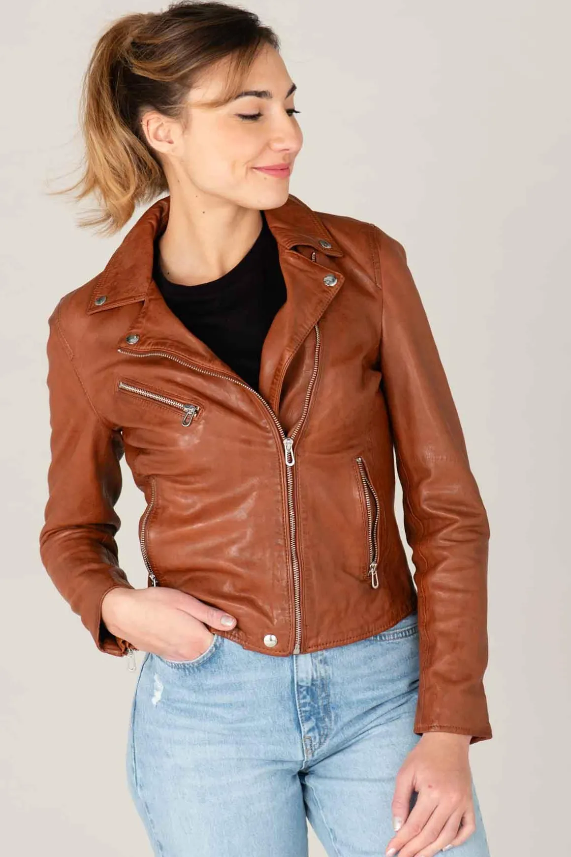 Blouson Femme Rose Garden Olympe Lamb Vita Cognac