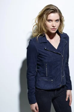 Blouson Femme Rose Garden Vela Goat Suede Navy Blue