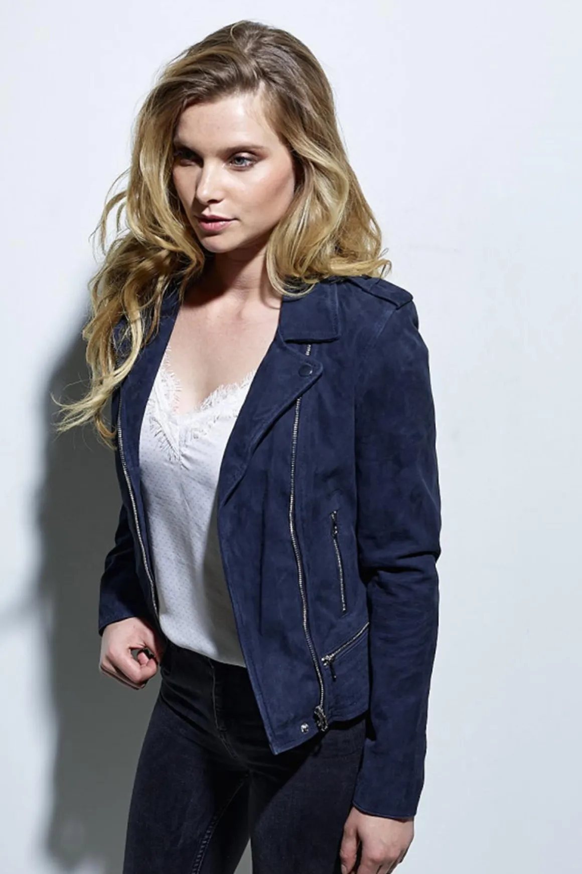 Blouson Femme Rose Garden Vela Goat Suede Navy Blue