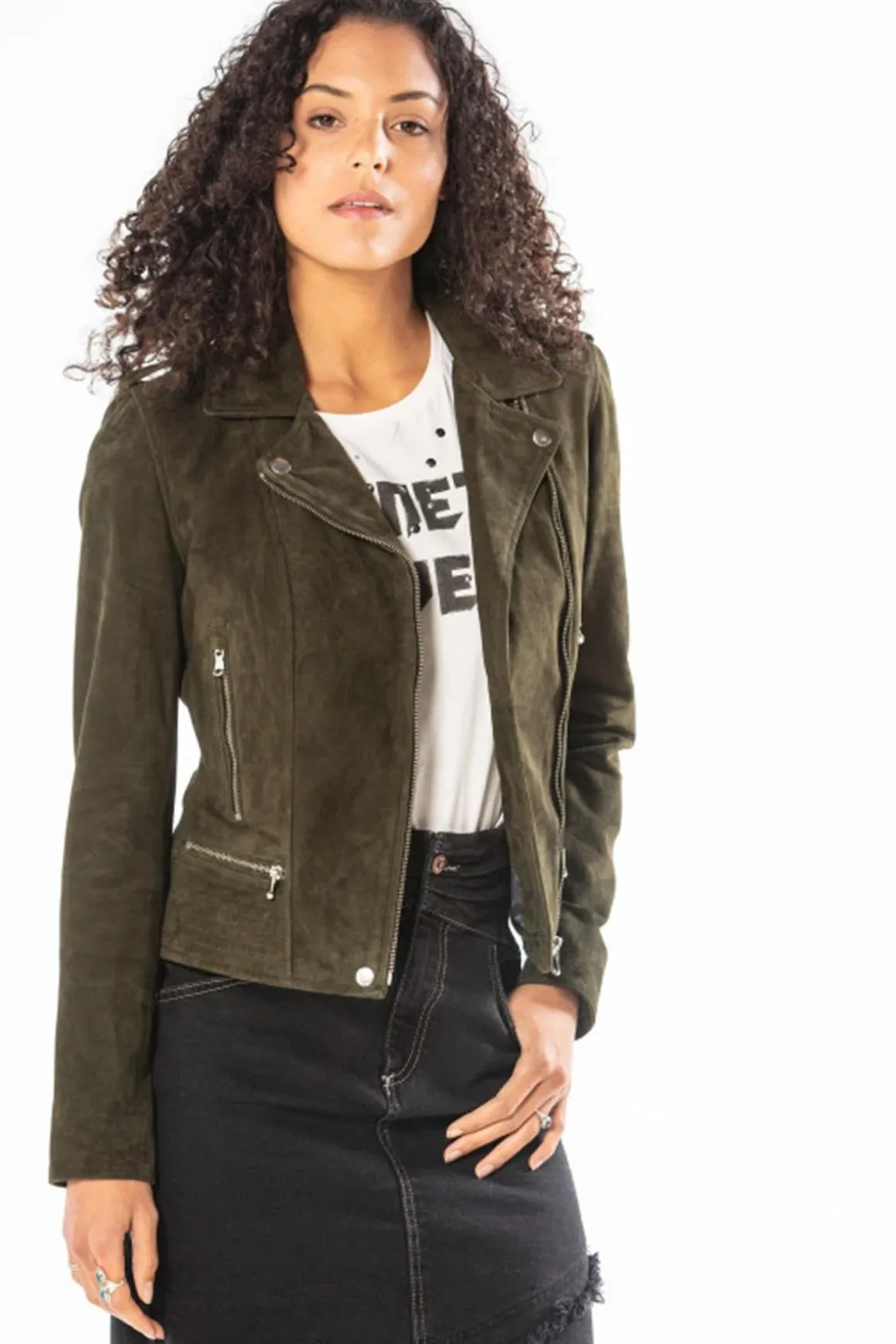 Blouson Femme Rose Garden Vela Goat Suede Khaki