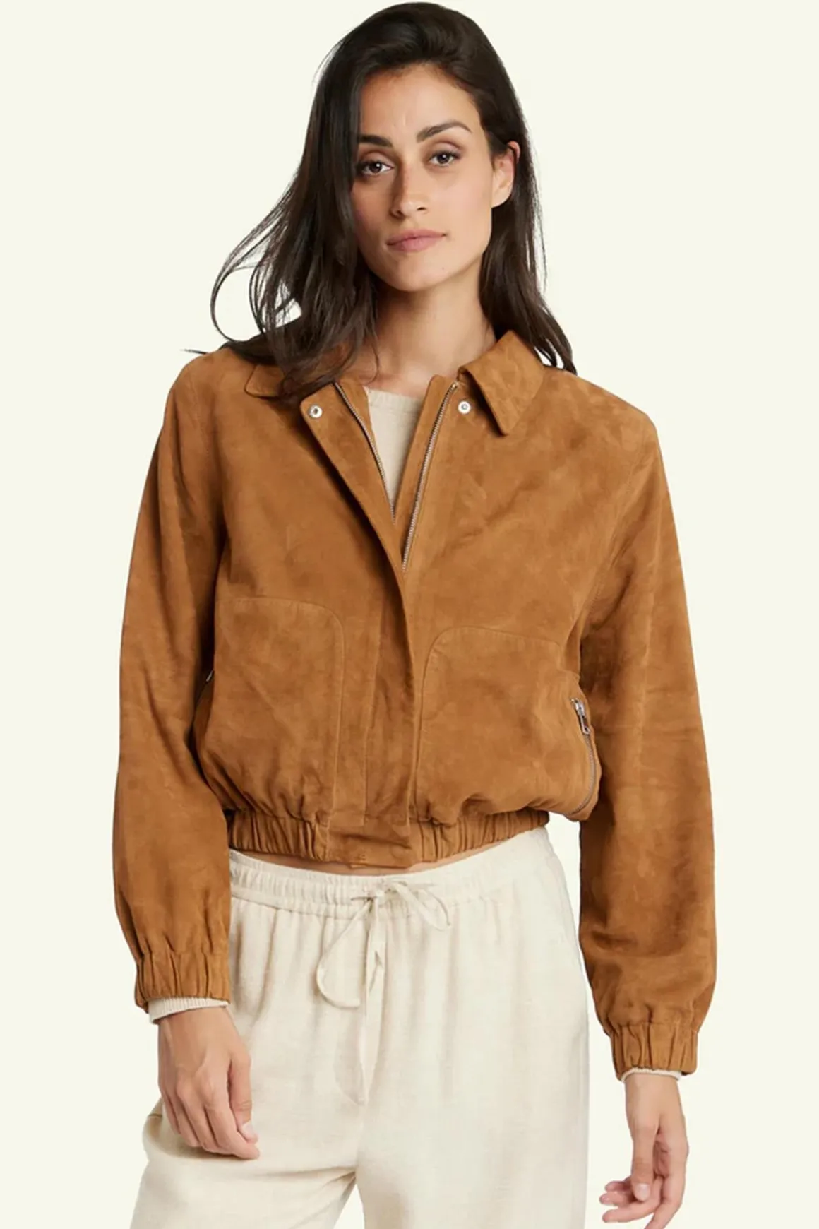 Blouson Femme Serge Pariente Clotilde Goat Suede Cognac