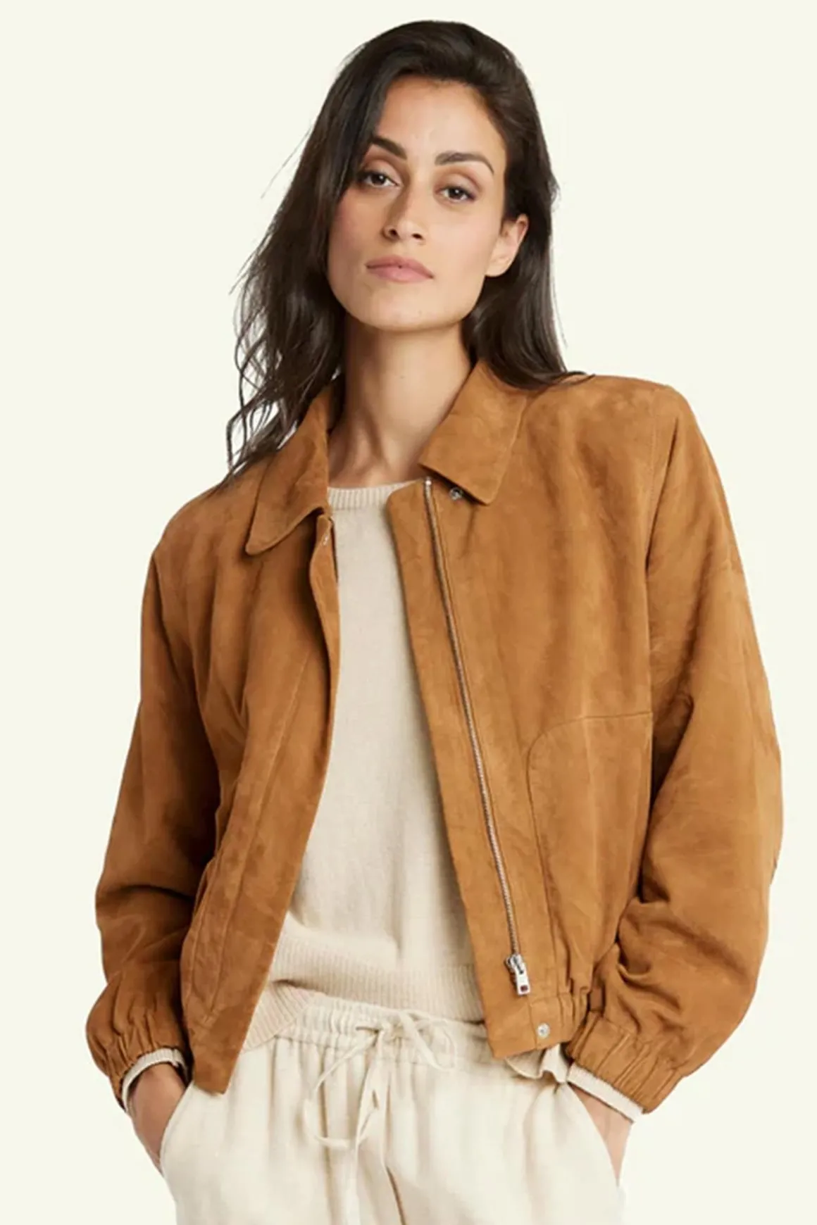 Blouson Femme Serge Pariente Clotilde Goat Suede Cognac