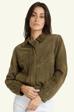 Blouson Femme Serge Pariente Clotilde Goat Suede Khaki