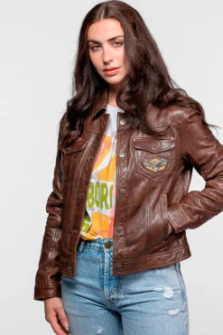 Blouson Femme Von Dutch Jeans Von Lamb Paolo Dark Cognac