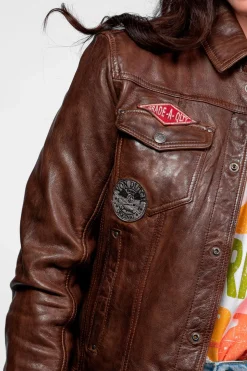 Blouson Femme Von Dutch Jeans Von Lamb Paolo Dark Cognac