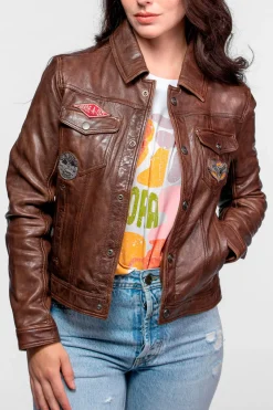Blouson Femme Von Dutch Jeans Von Lamb Paolo Dark Cognac