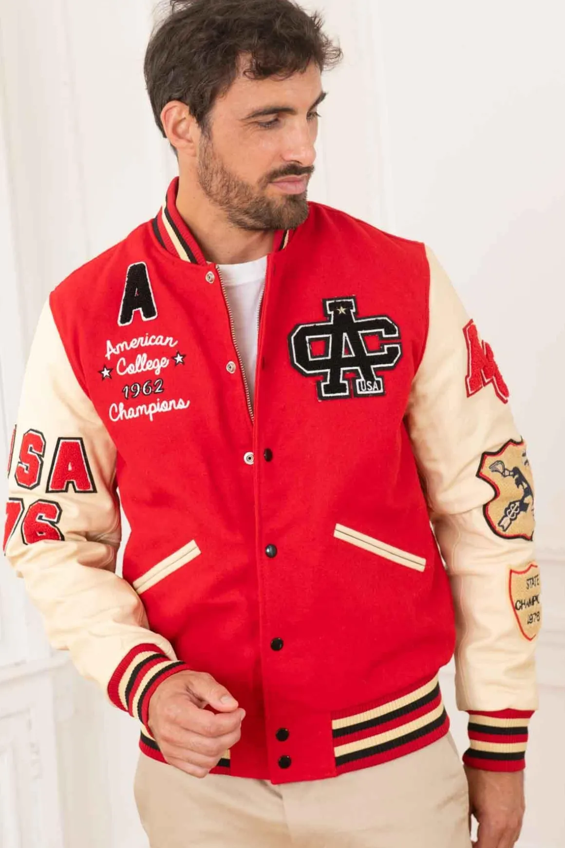 Blouson Homme American College Ac-10 Red Beige